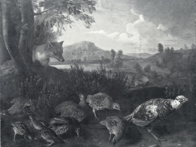 Sotheby's — Alexandre-François Desportes. An extensive landscape with quails, patridges and a pheasant surprised by a fox — insieme